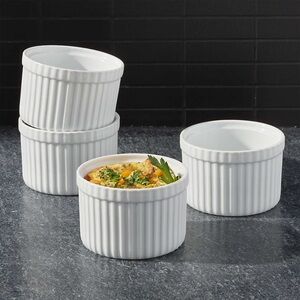 New Crate & Barrel White Ribbed Tall Ceramic Ramekins - Set of 8